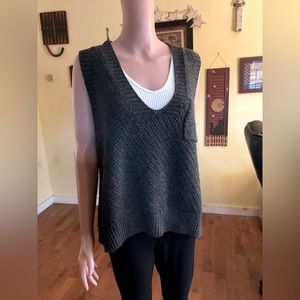 SUPER CUTE KNIT VEST, V NECK, ONE CHEST POCKET, DARK GRAY.  SIZE LARGE